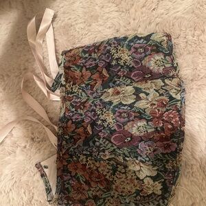 Floral Tapestry Corset with Ribbon Ties
